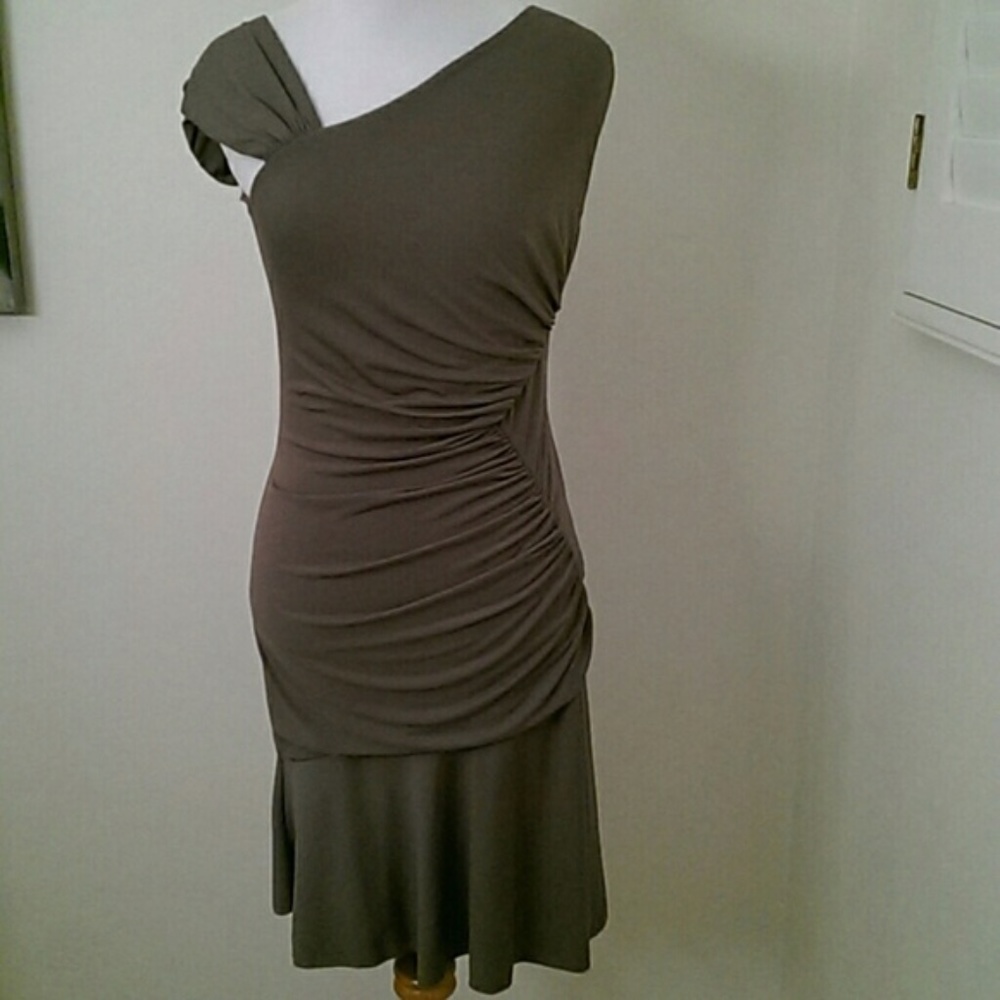 My Tribe taupe asymmetric dress size S